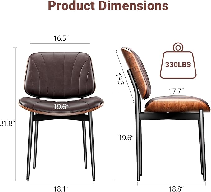 YaFiti Dining Chairs Set of 6, Dining Room and Kitchen Chairs, Mid Century Modern Accent Chair, Upholstered PU Leather Chairs for Vanity with Walnut Bentwood and Metal Legs, Brown
