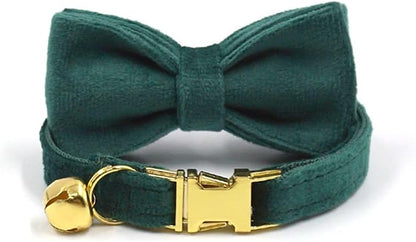 Personalized Cat Collar with Bells,Velvet Customized Small Cat Collar with Name Tag,Pet Collar with Name Phone Number Engraved ID Tags for Boy and Girl Kitten Cats (Christmas Green)