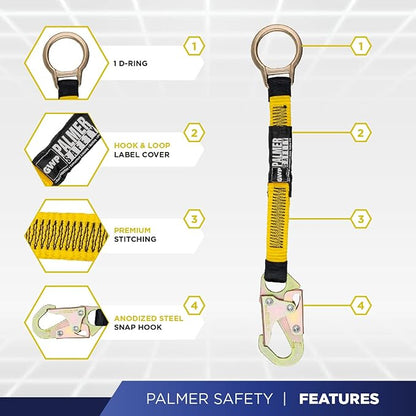 Fall Protection Hammerhead Kit I 5pt Safety Harness, 6' Double Leg Lanyard, 18" D-Ring Extender (Red - MD)