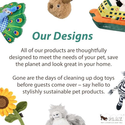P.L.A.Y. Cute Plush Dog Toys - 1980s Classics Themed Durable Squeaker 2-in-1 Chew Toy, Great for Puppies & Small, Medium, Large Dogs - Machine Washable, Recycled Materials (Boop Box Boombox & Casette)