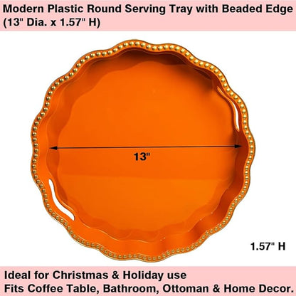 Orange Decorative Tray for Coffee Table, Wavy Scallop Beaded Plastic Serving Tray forKitchen Counter, Ottoman, Living Room, (13")