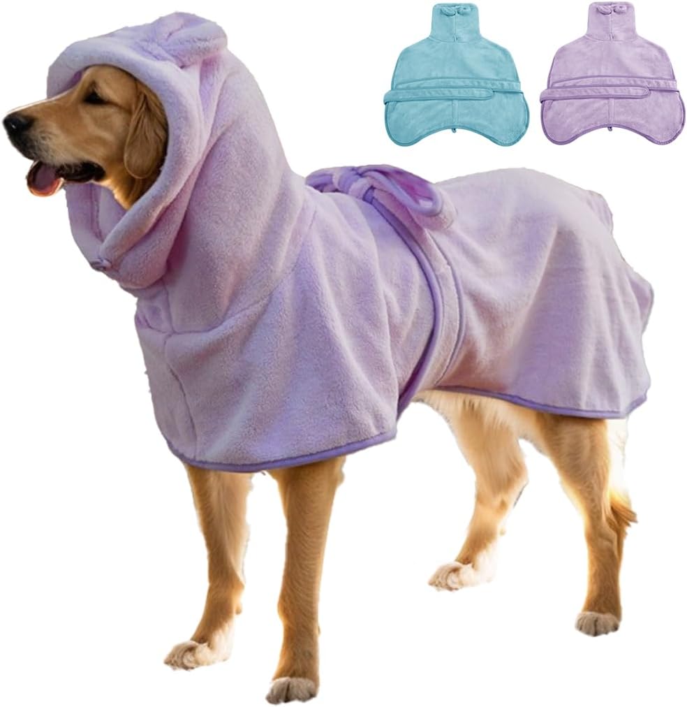 Microfiber Dog Bathrobe Towel Super Absorbent Dog Quick Dry Bathrobe for Puppies, Suitable for Medium and Large Dogs (Purple, XL)