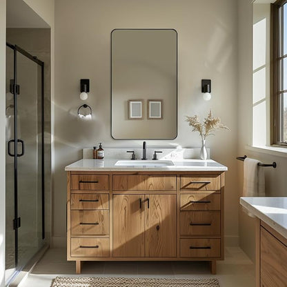 ANDY STAR Black Bathroom Mirror, 24”x40” Rounded Corner Rectangle Mirror