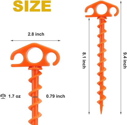 COBARYEN Tent Stakes Ground Anchors Screw in, 16 Pack Sand Stakes for Beach 9.4 Inch Heavy Duty Spiral Tent Pegs for Camping, Party, Hiking, Outdoor Decoration (16, Orange)