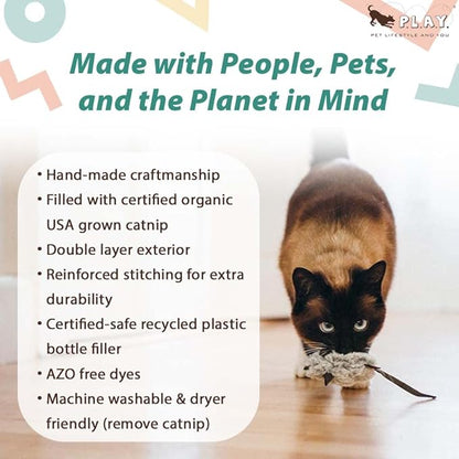 P.L.A.Y. Cute Plush Cat Toys - Feline Frenzy Animal Critter Themed Catnip Filled Toy, Great for Adult Cats and Kittens - Machine Washable, Recycled Materials, Crinkles (Catch a Meowse, Set of 2)