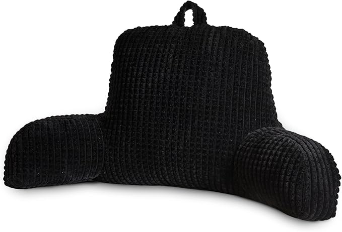 A Nice Night Reading Pillow Bed Wedge Large Adult Children Backrest with Arms Back Support for Sitting Up in Bed/Couch for Lounging Bedrest,Waffle Stereoscopic Design,Black
