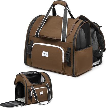 Pet Backpack Carrier for Small Dogs Medium Cats, Puppies,Breathable and Collapsible Design, Portable Travel Bag for Bearded Dragon,Rabbit Cage (Dark Brown, Large)