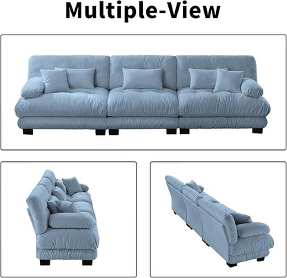 133.8" Oversized Couch, 3 Seater Modular Sectional Sofa, Blue Large Sectional Couches for Living Room, Fluffy Chenille Fabric Cloud Couch with 5 Pillows, Deep Seat Sofas