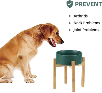 Ceramic Raised Dog Bowl Set, Elevated Dog Bowl with Stand, Food and Water Bowl for Large Breed Dogs, Weighted Dog Dishes, Pet Bowl(8.2'',60OZ, Green)