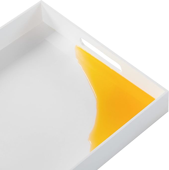 Glossy White Acrylic Serving Tray with Handles-Lucite Tray for Ottoman,Coffee Table, Breakfast, Tea, Food, Butler - Decorative Tray (10x15x2H Inch with, White)
