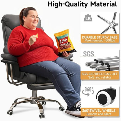 HDHNBA Big and Tall Office Chair 550 lbs Extra Wide Leather Executive Chair with Retractable Footrest, Heavy-Duty Ergonomic Chair, Adjustable Height Computer Gaming Chairs
