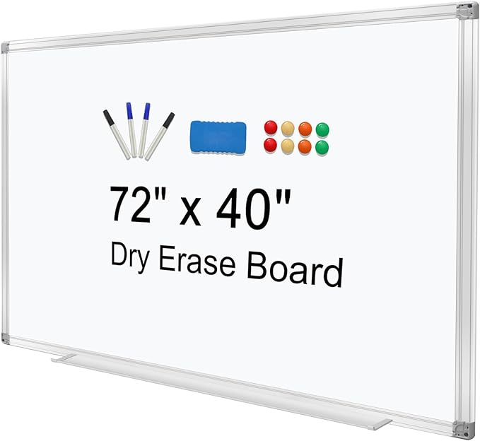 H-Qprobd Dry Erase Board for Wall 72"x40" Aluminum Presentation Magnetic Whiteboard with Long Pen Tray, Wall-Mounted White Board for School, Office and Home