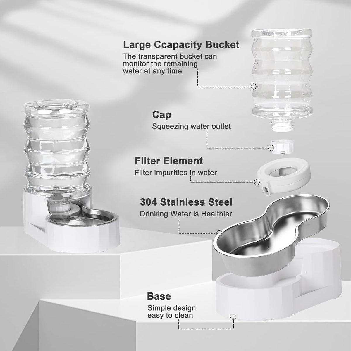 RIZZARI Pet Water Bowl Dispenser: 4L Automatic Stainless Steel Gravity Feeder - Large Capacity Ideal for Cats and Small Dogs - Indoor and Outdoor Hydration