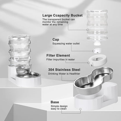 RIZZARI Pet Water Bowl Dispenser: 4L Automatic Stainless Steel Gravity Feeder - Large Capacity Ideal for Cats and Small Dogs - Indoor and Outdoor Hydration