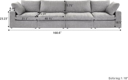 JACH 4-Seats Modular Sectional Couches for Living Room, Modern Convertible Sofa, Cloud Couch, Cushion Covers Removable, Soft Comfy Couch for Living Room Bedroom Apartment (Grey)