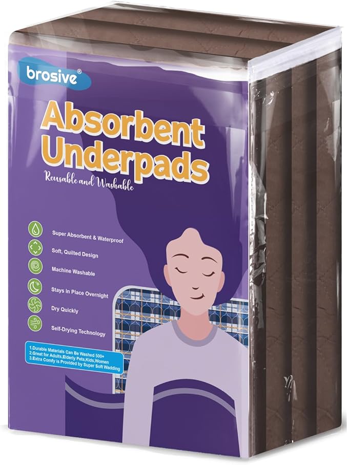 Hide Stains Bed Pads Washable Waterproof 34x36 Inch (2 Pack), Incontinence Bed Pads Washable, Bed Wetting, and Pet Protection, Brown – Ideal for Elderly, Adults, Kids and Pets