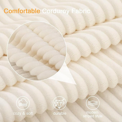 COMAX Convertible Sofa Bed Queen, Folding Floor Couch Corduroy Fold Out Couch Bed Sleeper Mattress with Back Pillows, Boneless Pull Out Loveseat Comfy Futon Lounge for Living Room Bedroom, Beige