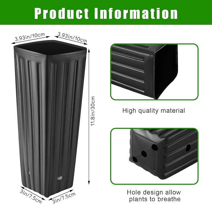 Nuenen 150 Pcs Tall Pot Plastic Deep Plant Nursery Pots Black Seedling Flower Plant Container with Drainage Holes for Indoor Outdoor Gardening (11.8" H X 3.9" W)