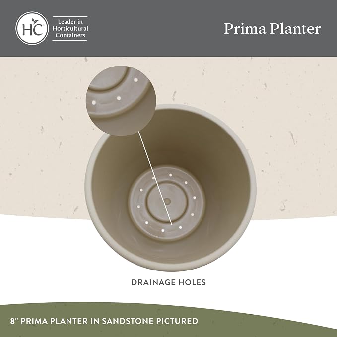 The HC Companies Prima Round Plastic Plant Pot w/Rolled Rim - Lightweight & UV Resistant Flower Pot for Herbs & More - Outdoor & Indoor Plant Pots w/Drainage (14 inch, Warm Gray, Pack of 1)