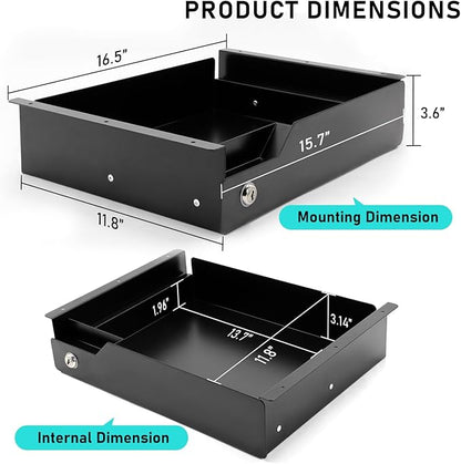 Under Desk Drawer Storage with Lock, Metal Undermount Table Drawer, Ball