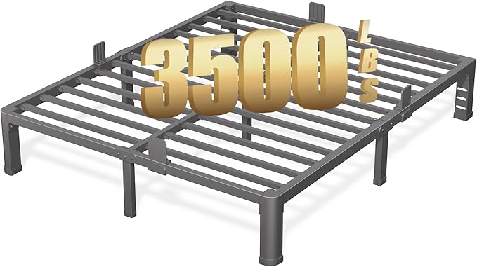 10 Inch California King Bed Frame with Rounded Corner and Headboard Hole Mattress Retainers 3500 LBS Metal Heavy Duty Steel Slats Support No Box Spring Needed Platform Noise Free Easy Assembly