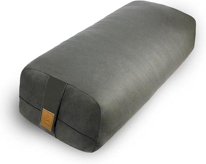 Yoga Bolster Pillow 26x10.5x5.5in Rectangular Meditation Cushion for Massage and Back Support, Breathable Cotton Fill, Zippered Organic Cotton Cover, Easy-Carry Handle, Machine Washable (Dark Grey)