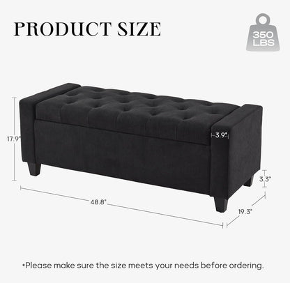 Ottoman with Storage, 48.8" Fabric Storage Ottoman Bench with Hinge, Bedroom Bench, Upholstered Benches with Seating for Living Room, Entryway (Dark Grey)