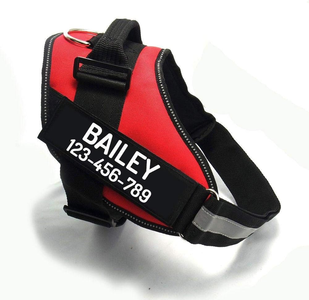 PawPawify Custom No Pull Dog Harness with Name and Phone Number, Heavy Duty Personalized Pet Vest to Prevent Tugging, Pulling, or Choking, Training and Walking (Red, XS (5-9LBS))