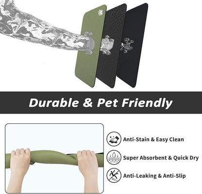 HotLive Dog Food Mat - Absorbent Cat Mat for Food and Water, No Stains Pet Feeding Bowl Mat, Easy to Clean Pet Placemats, Quick Dry Dog Water Dispenser Mat for Messy Drinkers | Paw Green 12"x 19"