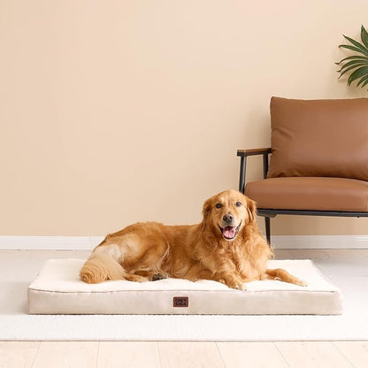 EHEYCIGA Orthopedic Dog Bed Large with Removable Washable Cover, 35IN Camel | Egg Crate Foam Support, Durable Oxford fabric, Non-Slip Bottom, Machine Washable, Soft Waterproof Plush Pet Bed Mat For Crate