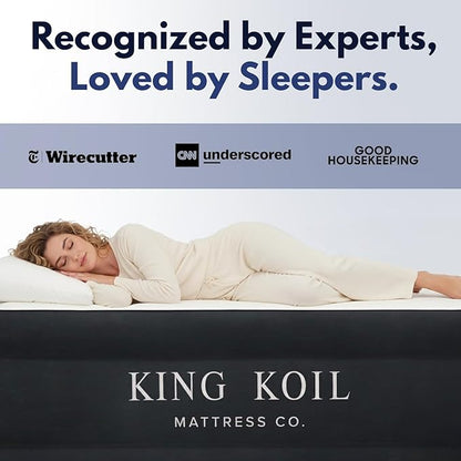 King Koil Pillow Top Plush Full Size Air Mattress with Built-in Pump for Home, Camping & Guests, 16" Inflatable Airbed Luxury Double High Adjustable Blow Up Bed, Waterproof, 1-Year Warranty