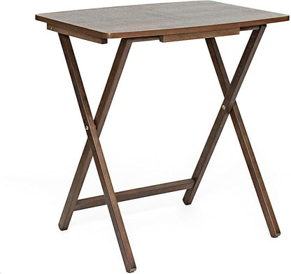 PJ Wood 5 Pack XL Oversize Tray Table for Living Room or Kitchen, Indoor TV Tray for Small Spaces and Family Gatherings, Rustic Espresso