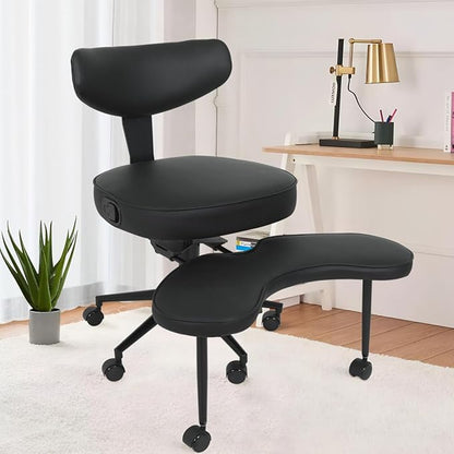 ELECWISH Meditation Chair Pro, ADHD Chair for Adults with Wing Back Support, Criss Cross Kneeling Yoga Desk Office Use with Wheels, Height Adjustable seat and Leg Rest, Black