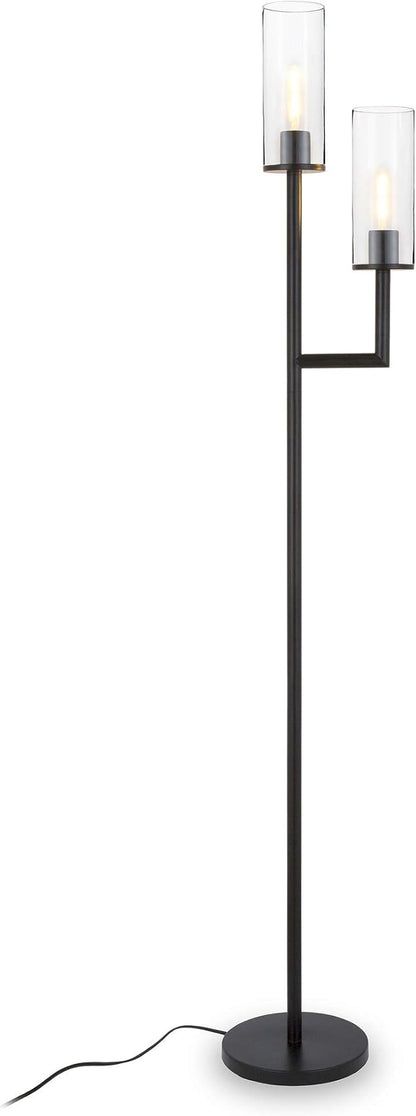 Basso 2-Light Torchiere Floor Lamp with Glass Shade in Brass/Clear