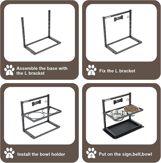 Elevated Dog Bowls with Slow Feeder for Large Dogs – Adjustable Raised Stand with 2 Stainless Steel Bowls & Spill-Proof Mat, Non-Slip Dog Feeder for Large & Medium Dogs (Black)