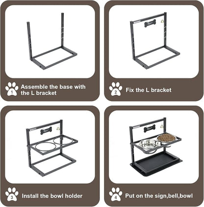 Elevated Dog Bowls with Slow Feeder for Large Dogs – Adjustable Raised Stand with 2 Stainless Steel Bowls & Spill-Proof Mat, Non-Slip Dog Feeder for Large & Medium Dogs (Black)