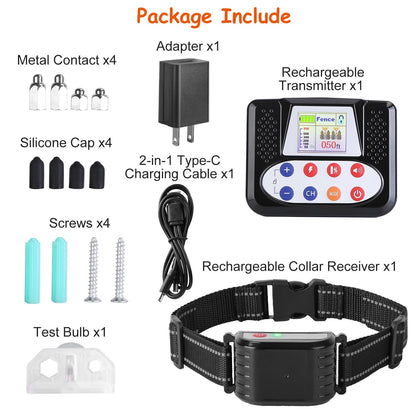 1Set 990FT Range Dog Wireless Fence Remote Training Collar IPX6 Waterproof Receiver With 0-9 Levels Beep Vibration Shock Mode 4 Channels Rechargeable Transmitter System