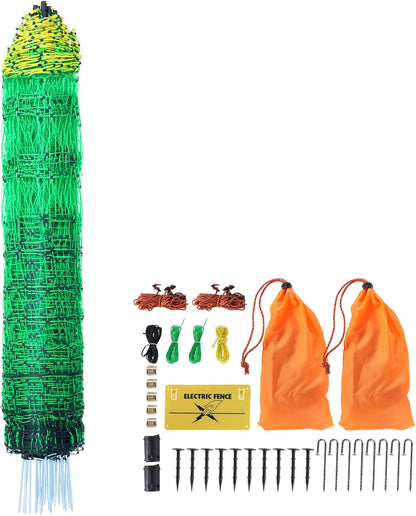 VEVOR Electric Poultry Netting, 48" H x 168' L, PE Net Fencing Kit with Posts & Double-Spiked Stakes, Utility Portable Mesh for Chickens, Ducks, Geese, Rabbits, Used in Backyards, Farms, and Ranches