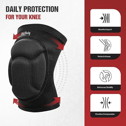 MitButy Protective Knee Pads for Men, Women & Kids – 1 Pair Thick Foam Cushioned Pads for Volleyball, Dance, Gardening, Wrestling & Kneeling – Durable Protection for Work & Sports (L: 22–25")