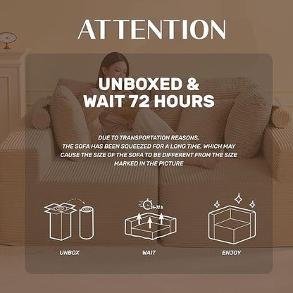 Chaise Lounge Chair, Boneless Couch for Living Room and Bedroom, Sleeper Couches Reading Chairs, Corduroy, Camel