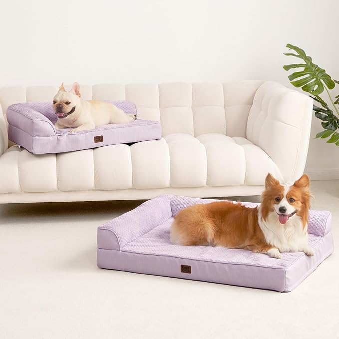 EHEYCIGA Orthopedic Dog Bed Medium Size, Memory Foam Dog Bed, Lilac | Small Dog Sofa with Washable Removable Cover, Waterproof Pet Couch for Crate with Nonskid Bottom, 30x20x6