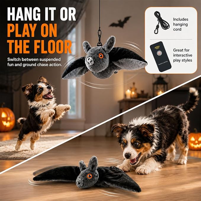 Flying Bat Dog Toy, Flapping Wings Interactive Pet Teaser (1PC) | USB Rechargeable | Chirping Sounds | Hanging & Ground Play | Realistic Flight Motion | Cat & Dog Exercise