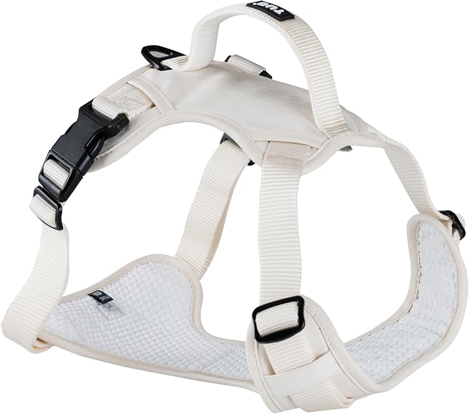 TUG No-Pull Dog Harness, 2 Leash Clips + Padded Handle (Medium, Cream) | Water-Resistant Padded Interior | No-Pull Front Clip | Padded Back Handle | Adjustable Straps