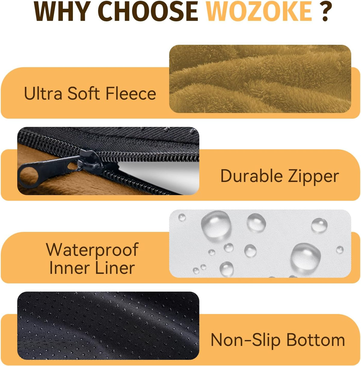 Orthopedic Waterproof Large Dog Bed: Memory Foam Washable Dog Bed with Bolsters - XXL Orthopedic Removable Cover for Medium Large Sized Pet - Non-Slip Bottom - Orange