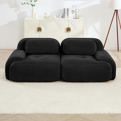 80" Modern Corduroy Boneless Love Seat Couches, 2 Seater Large Sectional Couches for Living Room, Black Cloud Modular Sectional Sofa, Memory Foam, Extra Deep Loveseat, No Assembly