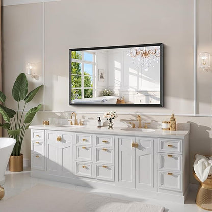 Black Bathroom Mirror 30 x 50 Inch Rectangle Wave Beveled