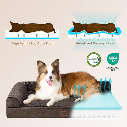 EHEYCIGA Large Dog Bed Memory Foam for Crate, Orthopedic Dog Bed Large Size Dogs with Washable Removable Cover, Waterproof Pet Sofa Couch with Nonskid Bottom, 35x22x6, Brown | Small Dog Sofa with Washable Removable Cover, Waterproof Pet Couch for Crate...