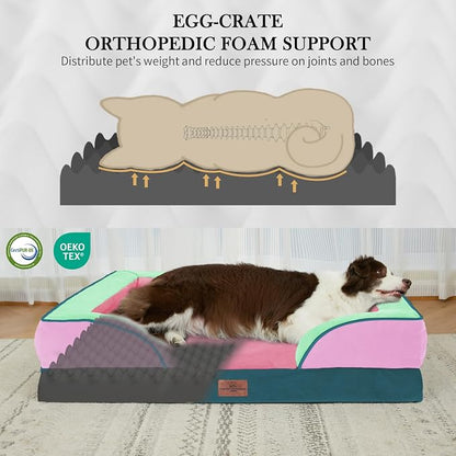 Comfort Expression Orthopedic Dog Bed for Extra Large Dogs with Bolster | Waterproof Dog Couch Bed with Washable Cover & Non-Slip Bottom, Supportive Egg Crate Foam XL Pet Bed, 45x35 Inch