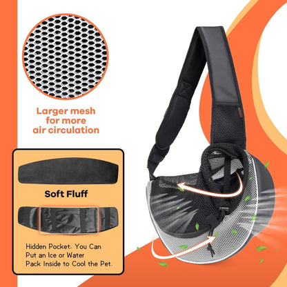 YUDODO Pet Sling Carrier for Small Dogs & Cats – Hands-Free Puppy Carrier with Safety Hook, Large Zipper Pocket, Soft Breathable Mesh, Adjustable Strap & Reflective Strip (Gray 3.0 M)