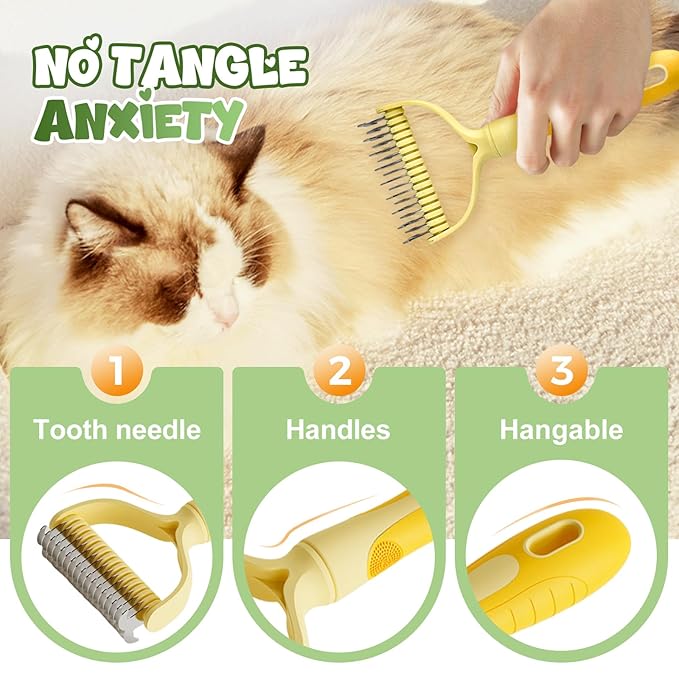 Double-Sided Pet Grooming Brush for Dogs and Cats, 2026 New Dog Deshedding Brush, Dematting Comb Removes Tangles Knots and Loose Fur, Ergonomic Pet Grooming Tool (Yellow*2)